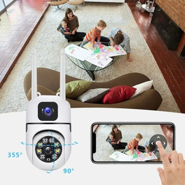 Уличная поворотная Wi-Fi камера Dual Lens E10 8MP 4K с ночным видением и двусторонней связью