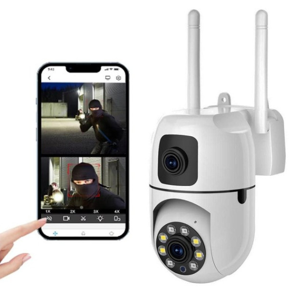 Уличная поворотная Wi-Fi камера Dual Lens E10 8MP 4K с ночным видением и двусторонней связью