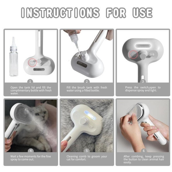 Парова масажна щітка Zmaker для кішок і собак з розпилювачем і масажем, USB, портативна