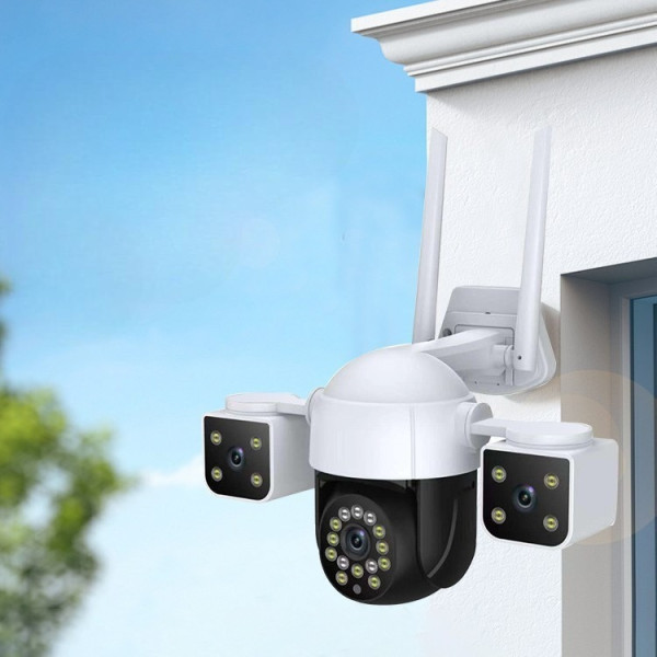 Уличная IP-камера с 3 объективами 2+2+2 Мп, 4G Wi-Fi/LAN, ночным видением и датчиком движения