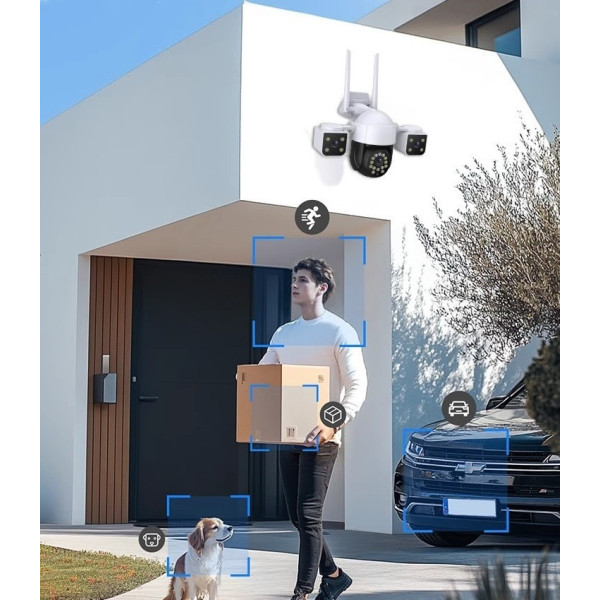 Уличная IP-камера с 3 объективами 2+2+2 Мп, 4G Wi-Fi/LAN, ночным видением и датчиком движения