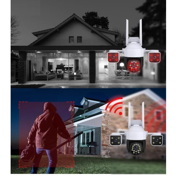 Уличная IP-камера с 3 объективами 2+2+2 Мп, 4G Wi-Fi/LAN, ночным видением и датчиком движения