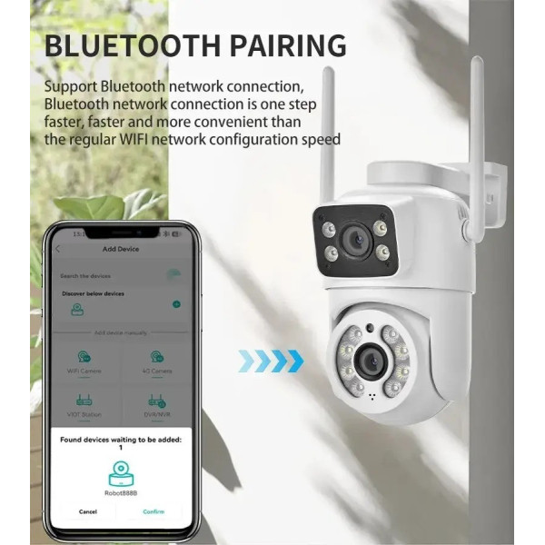 Wi-Fi камера Q13 с двумя 3 МП линзами, поворотная, с ночным видением до 40 м и LED-подсветкой