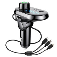 FM-модулятор автомобільний Q15-BT Bluetooth з кабелями Type-C, Micro USB, Lightning і швидким заряджанням