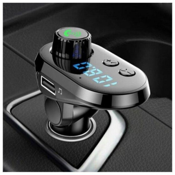 Автомобильный FM модулятор Q15-BT с Bluetooth, дисплеем, USB и кабелями Type-C, Micro USB, Lightning, быстрой