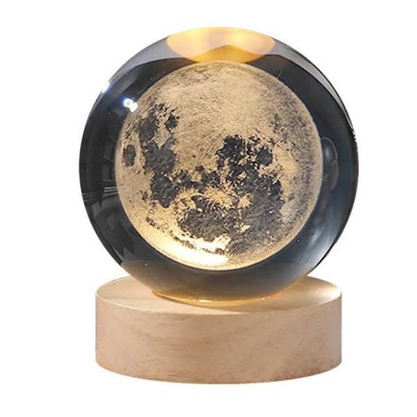 Світильник Місяць 3D з LED-підсвіткою й USB/акулярний нічник на дерев'яній підставці