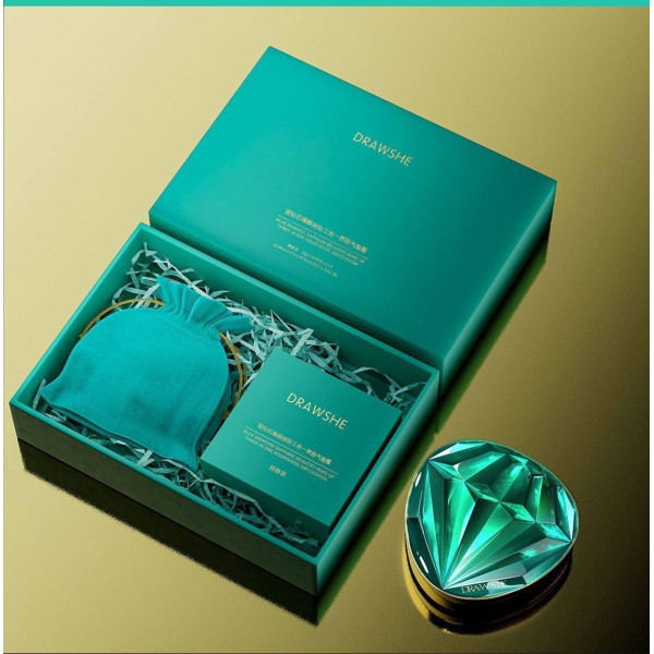 Увлажняющий тональный кушон Drawshe Emerald Crystal Glow с трехцветным эффектом и заменяемым блоком, 24 г для
