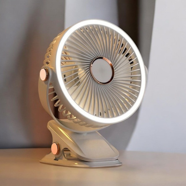 Настольный аккумуляторный вентилятор VHG F03 с LED подсветкой, 3 скорости, осевой, вращение 720°