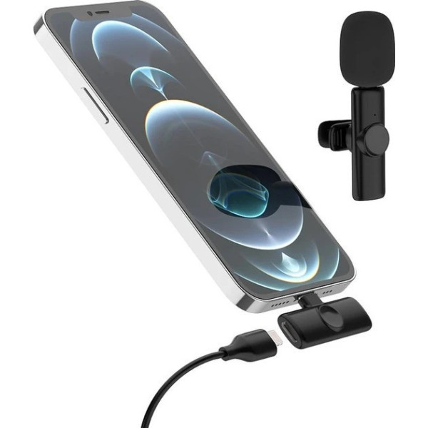 Петличный конденсаторный беспроводной микрофон K11 Wireless Lavalier с ресивером Lightning, черный