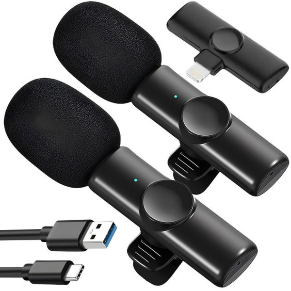 Петличный конденсаторный беспроводной микрофон K11 Wireless Lavalier с ресивером Lightning, черный