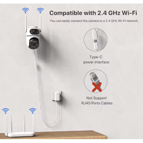 Видеокамера уличная WiFi IP Q2 с поворотным механизмом, двойной оптикой 8 МП, режим день/ночь и LED-подсветка