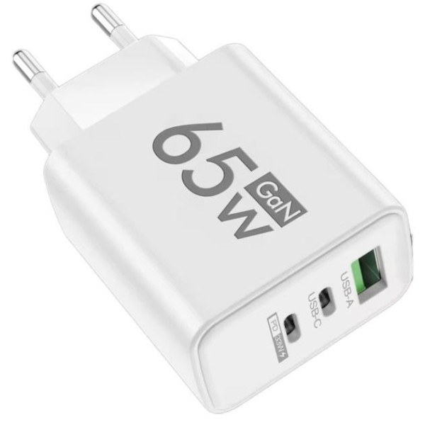 Зарядное устройство GaN 65W TRG-185 универсальное с функцией быстрой зарядки белого цвета