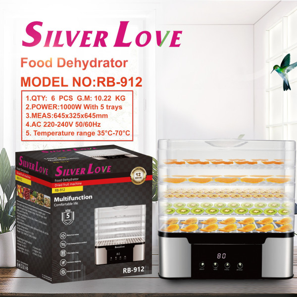 Электрическая сушилка Silver Love RB-912 с 5 ярусами для сушки сухофруктов мощностью 1000 Вт