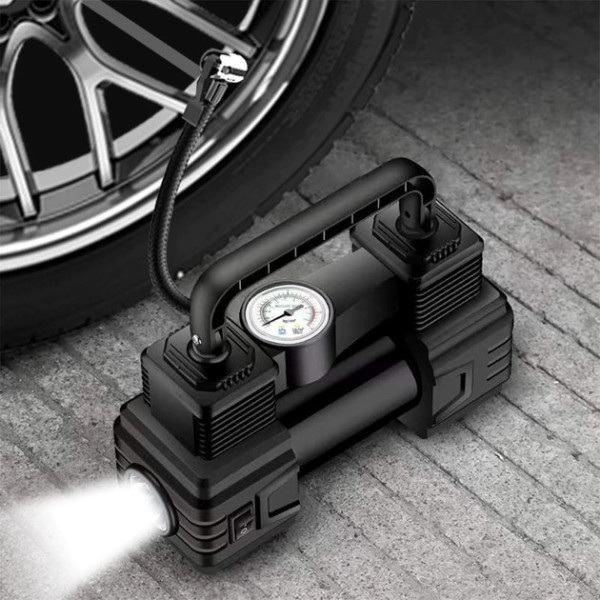 Портативный автокомпрессор SCK619 Air Pump 12 В со стрелочным манометром и фонарём