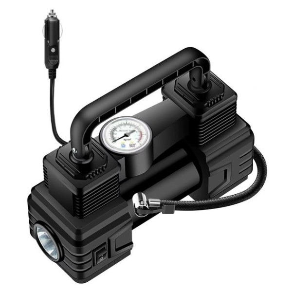 Портативный автокомпрессор SCK619 Air Pump 12 В со стрелочным манометром и фонарём