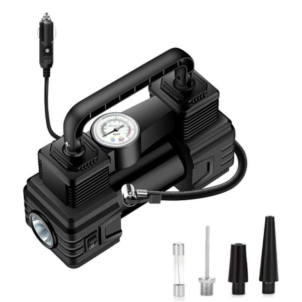 Портативный автокомпрессор SCK619 Air Pump 12 В со стрелочным манометром и фонарём