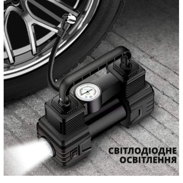 Портативный автокомпрессор SCK619 Air Pump 12 В со стрелочным манометром и фонарём