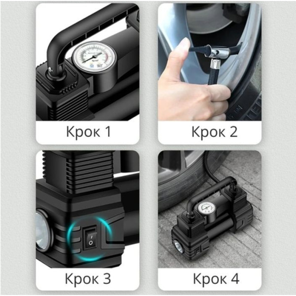 Портативный автокомпрессор SCK619 Air Pump 12 В со стрелочным манометром и фонарём