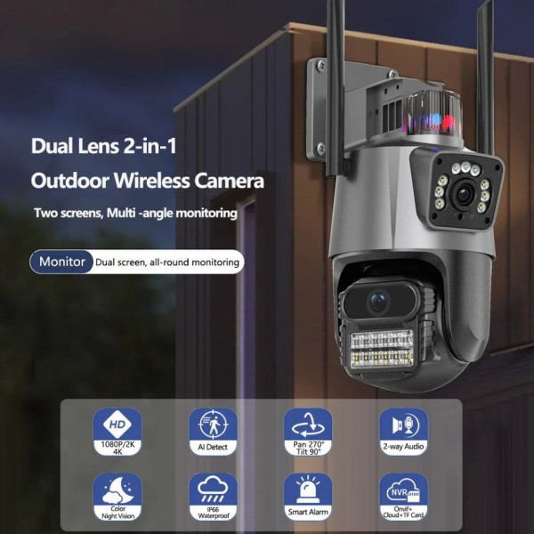 Уличная WiFi IP видеокамера Dual Lens с микрофоном, динамиком и LED-подсветкой 6MP