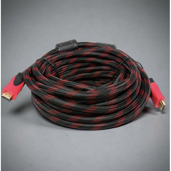 Кабель HDMI с усилением 15 м с золотыми разъемами черно-красного цвета
