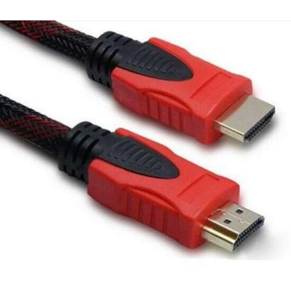 Кабель HDMI с усилением 15 м с золотыми разъемами черно-красного цвета