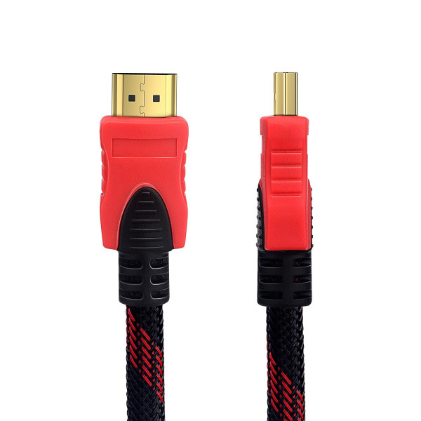 Кабель HDMI с усилением 15 м с золотыми разъемами черно-красного цвета
