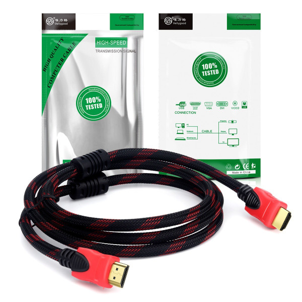 Кабель HDMI с усилением 15 м с золотыми разъемами черно-красного цвета