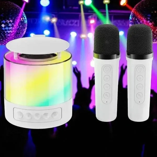 Бездротова колонка K19 з функцією караоке, підсвіткою й мікрофонами black