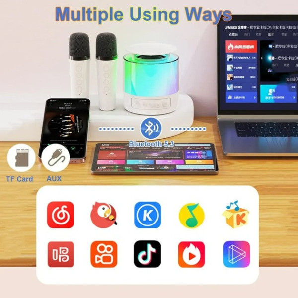 Бездротова колонка K19 з функцією караоке, підсвіткою й мікрофонами black