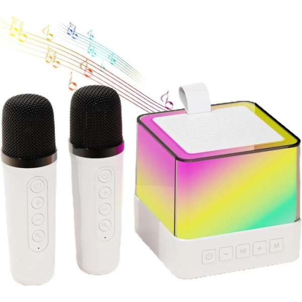 Колонка Bluetooth K18 з LED-підсвіткою та мікрофонами для караоке black