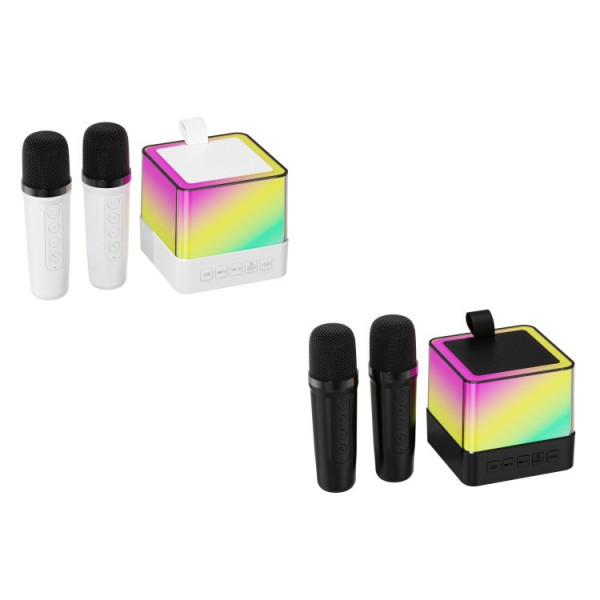 Колонка Bluetooth K18 з LED-підсвіткою та мікрофонами для караоке black