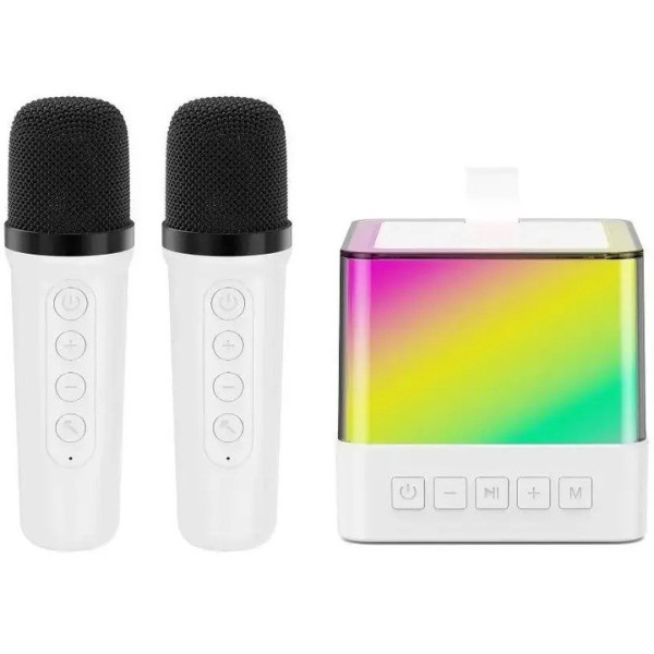 Bluetooth колонка K18 с LED-подсветкой и микрофонами для караоке, аккумуляторная, пластик