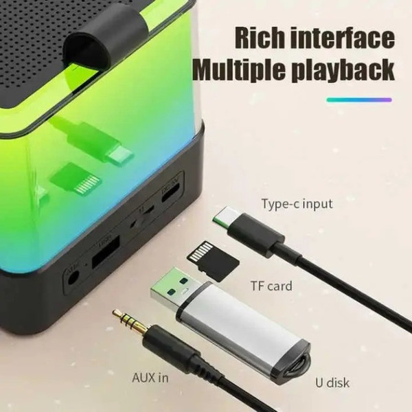 Колонка Bluetooth K18 з LED-підсвіткою та мікрофонами для караоке black