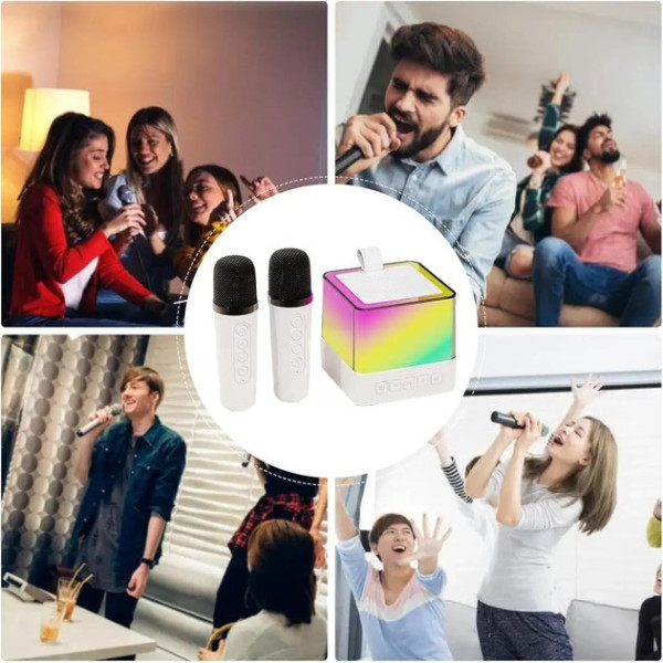 Bluetooth колонка K18 с LED-подсветкой и микрофонами для караоке, аккумуляторная, пластик