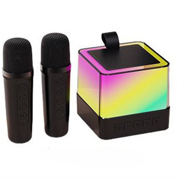 Колонка Bluetooth K18 з LED-підсвіткою та мікрофонами для караоке black