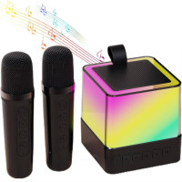 Колонка Bluetooth K18 з LED-підсвіткою та мікрофонами для караоке black