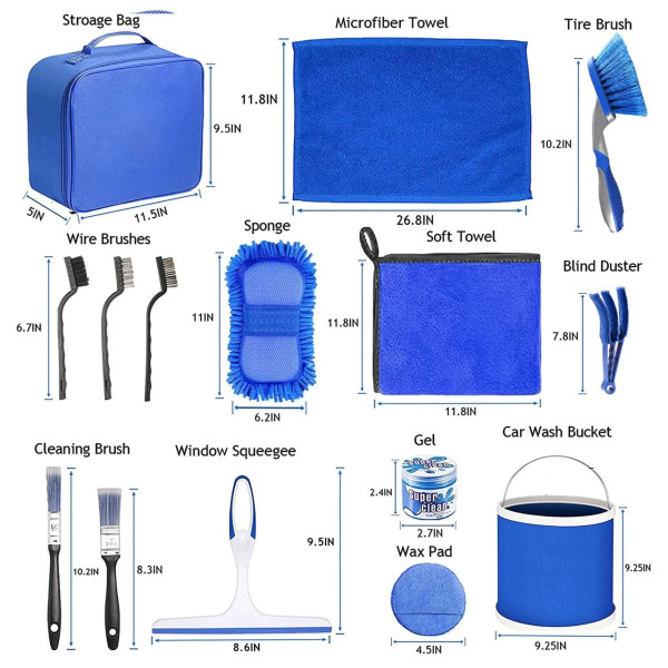 Набір CS-003 для прибирання машини 14 елементів у чохлі блакитний