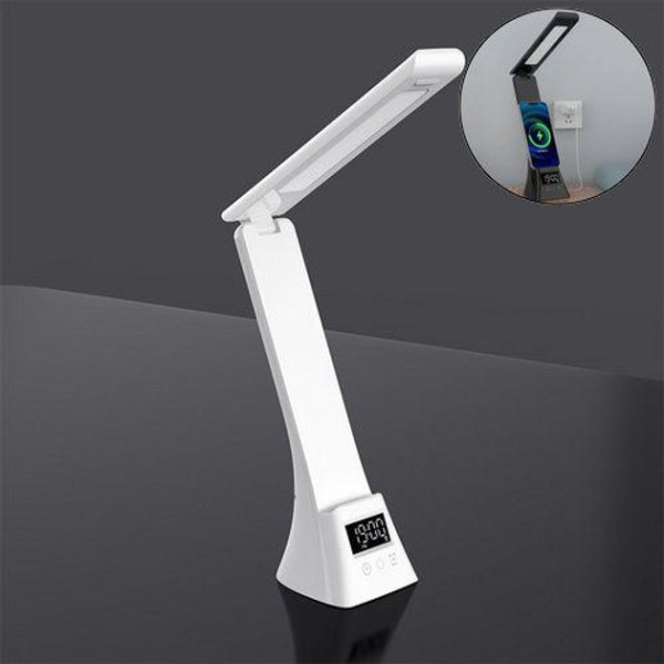 Лампа TYV-2088 настільна LED з цифровим годинником і зарядкою Qi біла