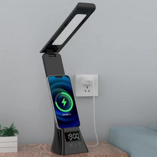 Лампа TYV-2088 настільна LED з цифровим годинником і зарядкою Qi біла