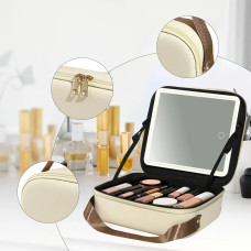 Органайзер для макіяжу з дзеркалом і LED-світлом дорожній бежевий