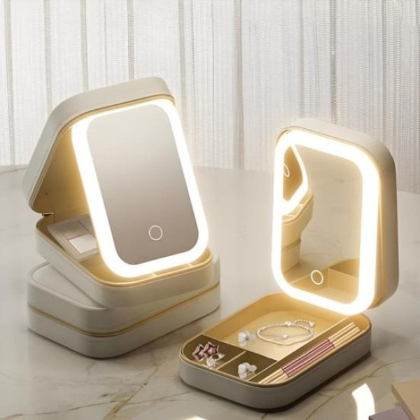 Органайзер для косметики с LED-зеркалом и подсветкой, многофункциональный, USB питание