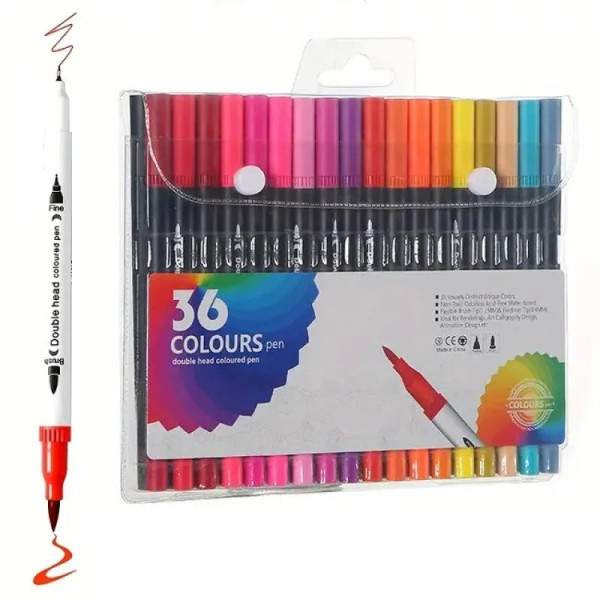 Двосторонні маркери Alexvyan 36 шт кистьовий і тонкий наконечник