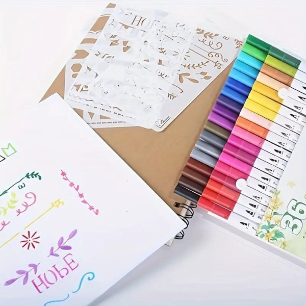 Двосторонні маркери Alexvyan 36 шт кистьовий і тонкий наконечник