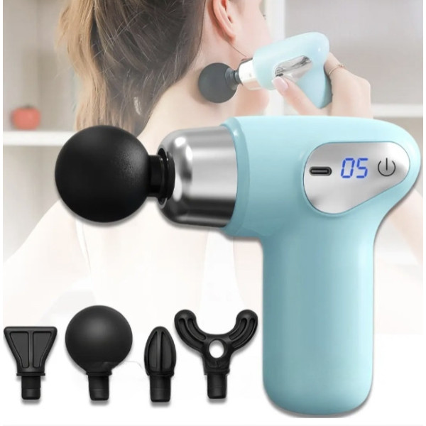 Перкусійний масажер CY-009 з 4 насадками для тіла та спини