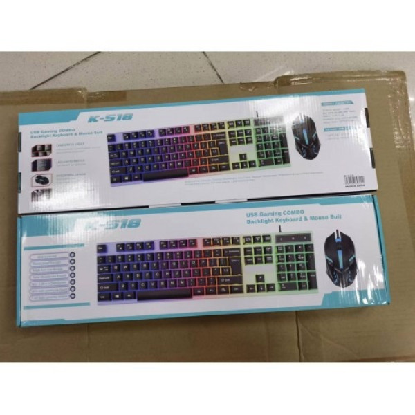 Клавиатура и мышь K518 с эргономичной панелью RGB для ПК и ноутбука, черная