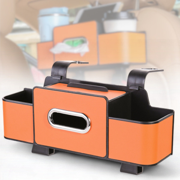 Автоорганайзер DriveTidy на підголівник із тримачами та відсіком для серветок жовтогарячий