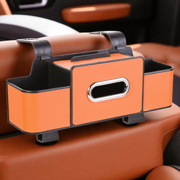 Автоорганайзер DriveTidy на підголівник із тримачами та відсіком для серветок жовтогарячий