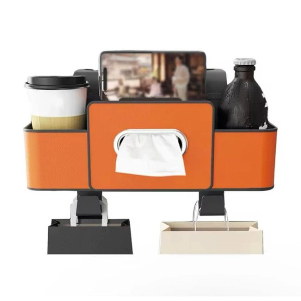 Автоорганайзер DriveTidy на підголівник із тримачами та відсіком для серветок жовтогарячий