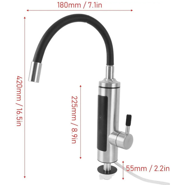 Водонагрівач проточного типу RY-010-1 з поворотним виливом та екраном металевий