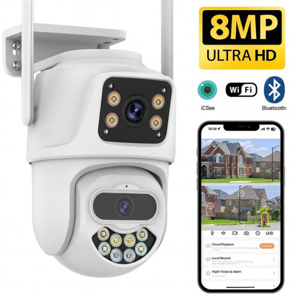 Уличная Wi-Fi камера наблюдения ICSEE 8MP PTZ с поворотом, ночным видением и датчиком движения